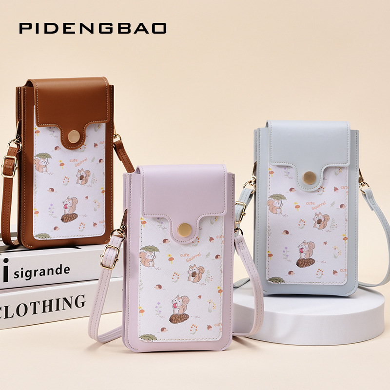 Women Bags Leather - Nieuwe schattige eekhoornpatroon touchscreen dames crossbody