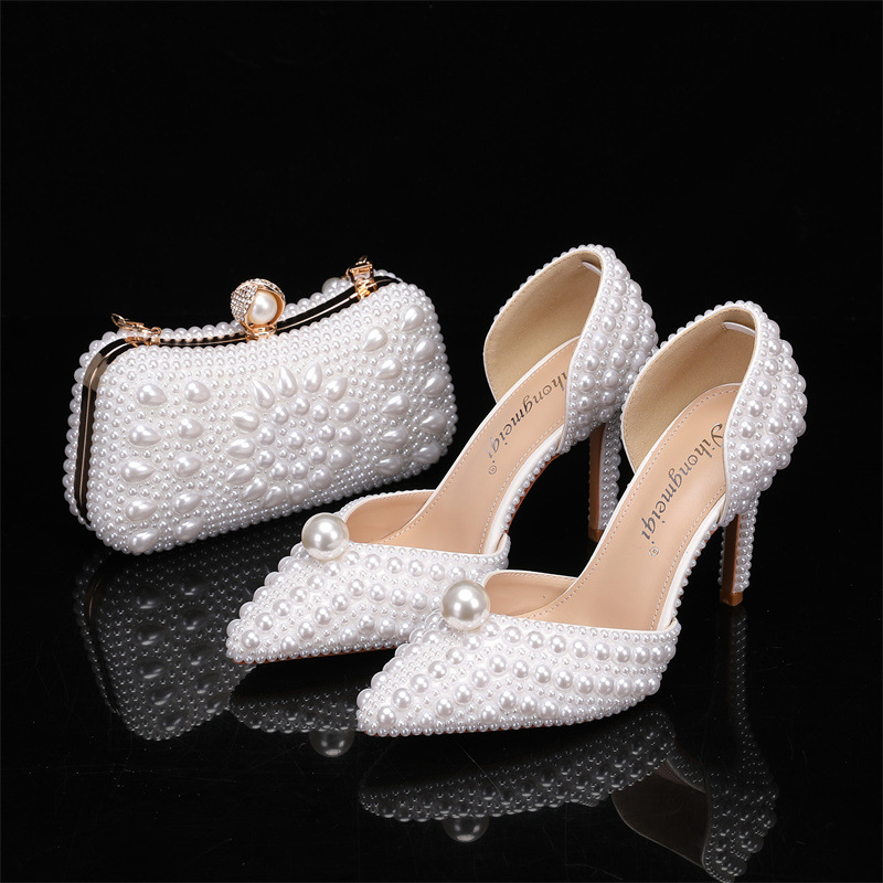 Women Bags White - Tas en schoenenset voor dames Parel