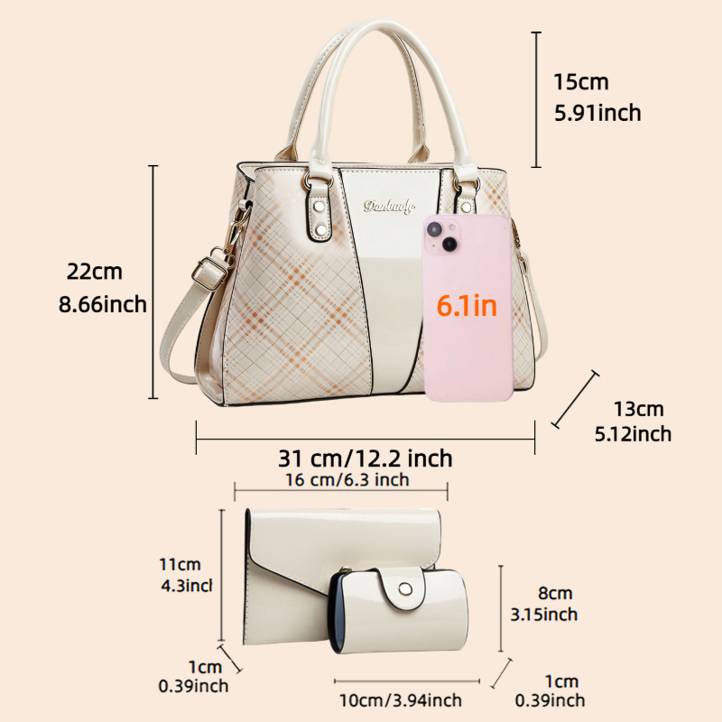 3-delige dames tasset met gepr - Women Bags Leather recensie en prijs
